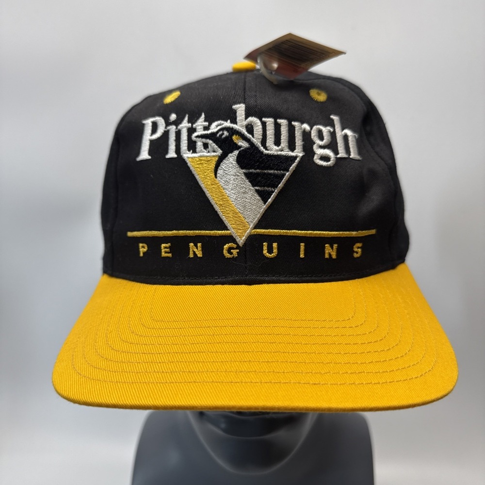 Vintage Pittsburgh Penguins Hockey Snapback‎ Hat Cap Black Yellow Twins 90s